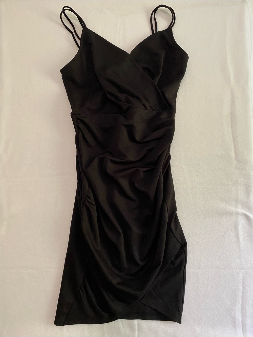 Grace Karin Black Ruched Wrap-Style Mini Dress NWT